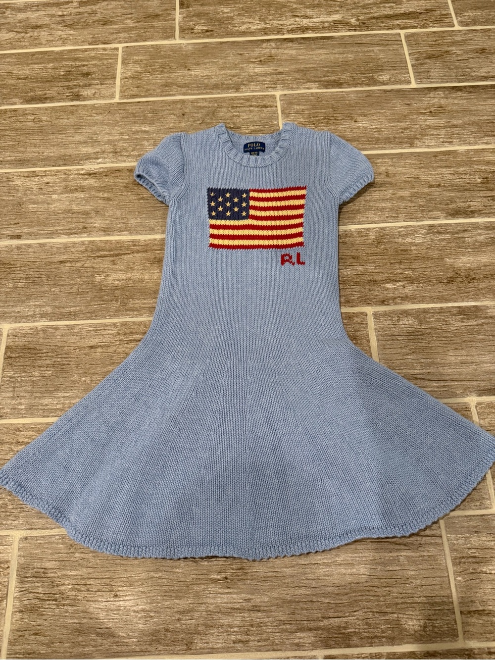 Ralph Lauren blue knit dress American flag intarsia
